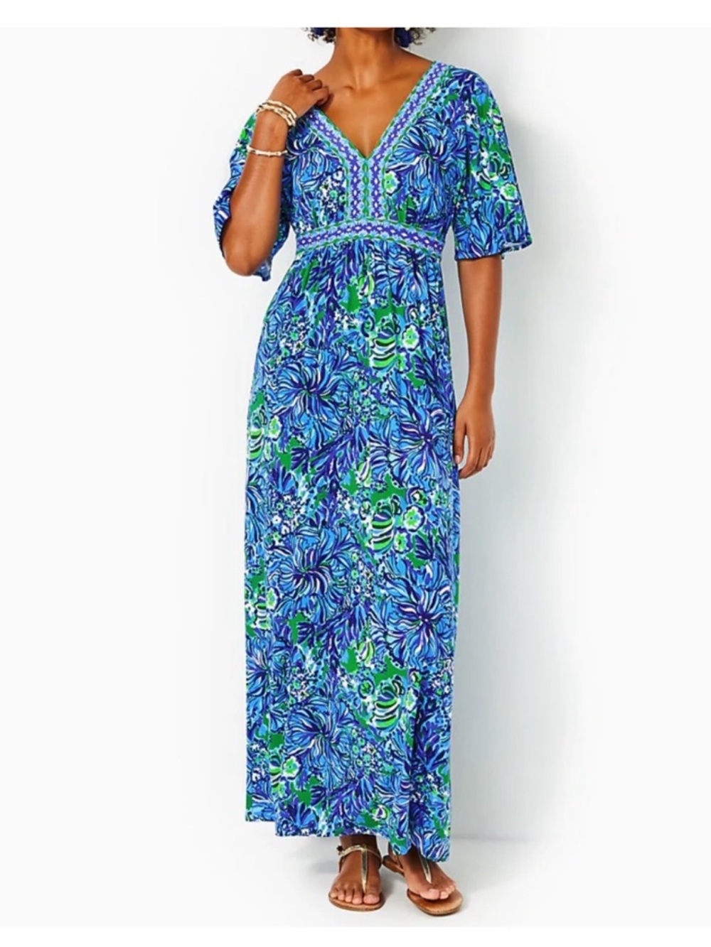 Originally $228 Lilly Pulitzer Addison Elbow Sleeve Abaco Blue Maxi Dress 6